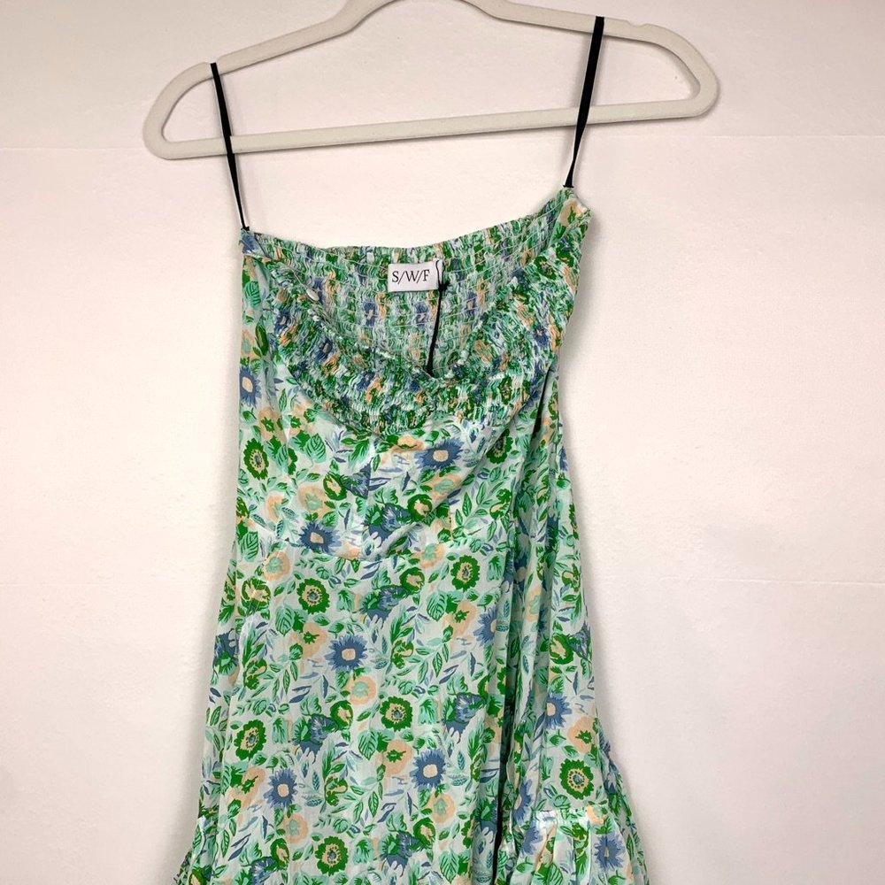 NWT SWF Strapless Midi Maxi Floral Dress Renewed Green White Small - Picture 5 of 10